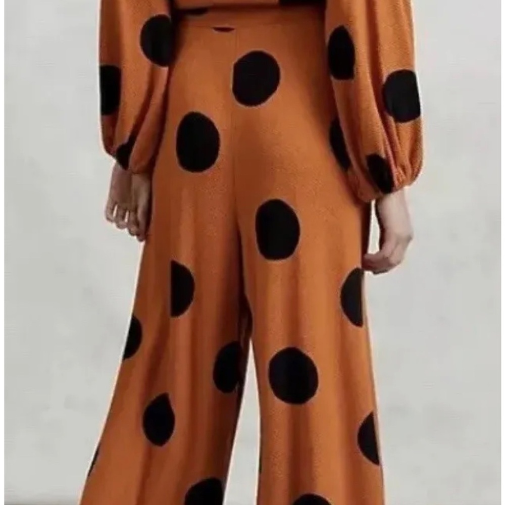 Polka Dot Wide-Leg Pants - Rust/Black - Picture 3 of 10